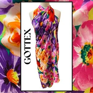 Vtg GOTTEX Swim Pareo Sarong Wrap Coverup Dress Floral Ties